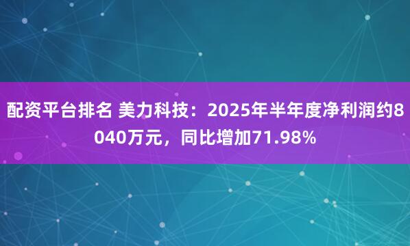 配资平台排名 美力科技：2025年半年度净利润约8040万元，同比增加71.98%